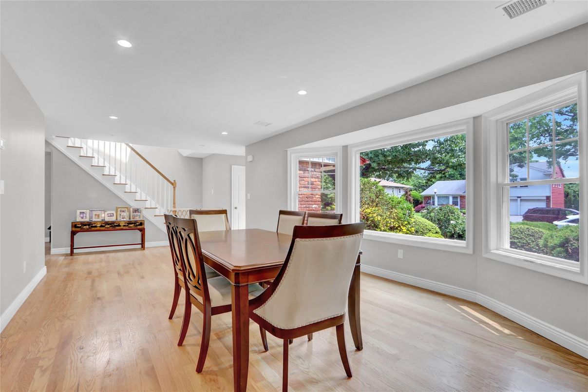 Dining room, Interior, Recessed Lighting, Wood Texture Flooring