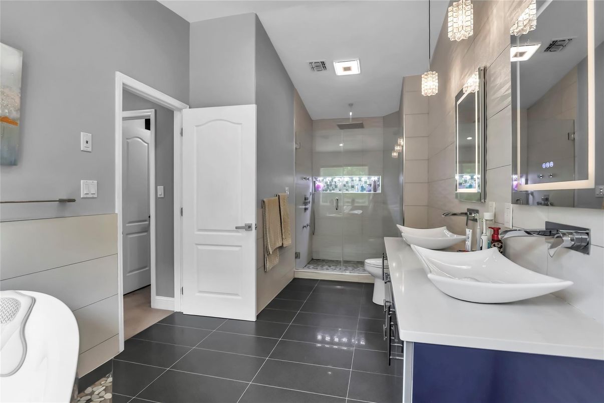 Bathroom, Glass Shower, Interior, Recessed Lighting