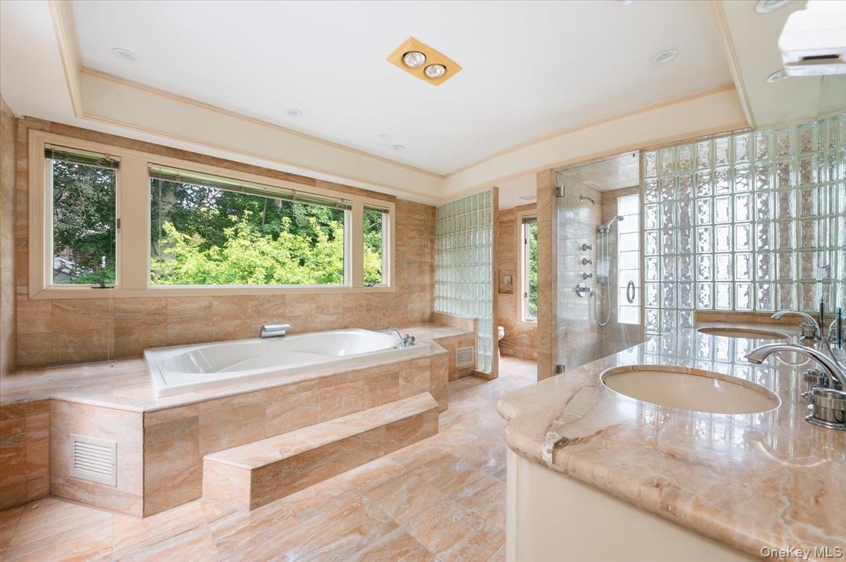 Bathroom, Dual Sink Vanities, Glass Shower, Interior, Recessed Lighting
