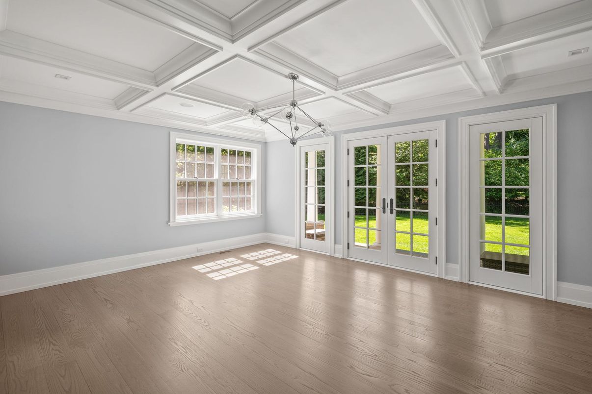 Empty room, Interior, Pendant Lights, Wood Texture Flooring