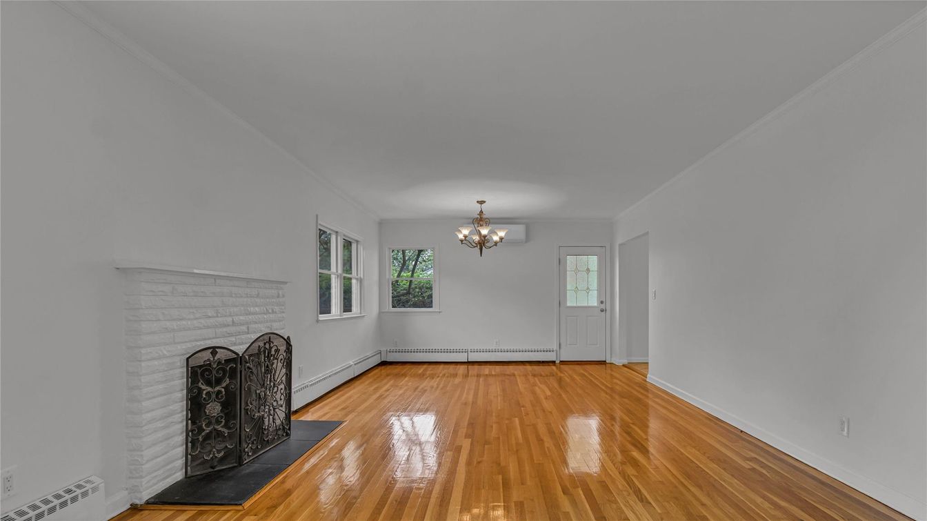 Chandelier, Empty room, Fireplace, Interior, Wood Texture Flooring