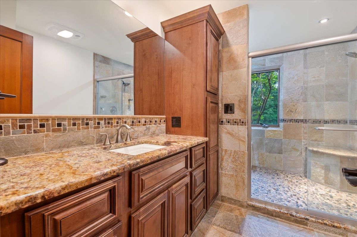Bathroom, Glass Shower, Interior, Recessed Lighting