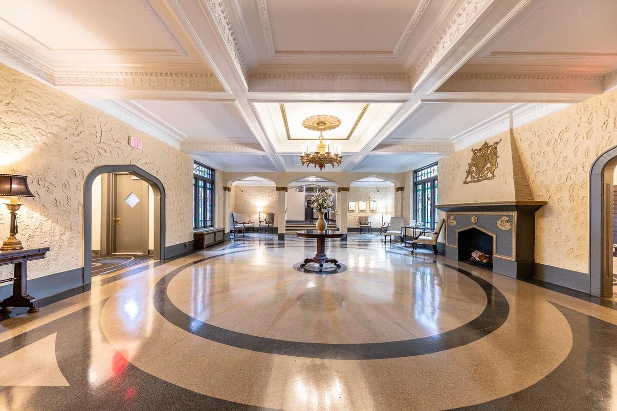 Chandelier, Fireplace, Interior