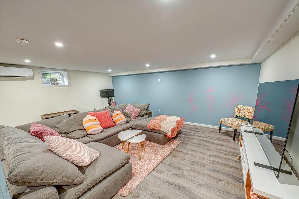 Fitness Equipment, Game Room, Interior, Living room, Recessed Lighting, Wood Texture Flooring