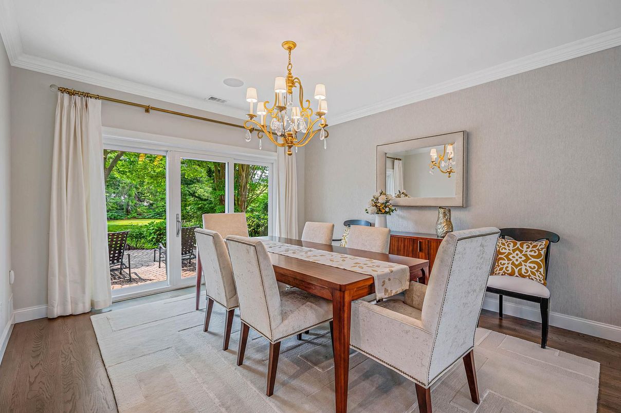 Chandelier, Dining room, Interior, Wood Texture Flooring