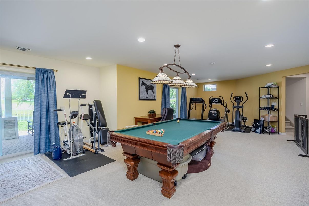 Billiard Table, Fitness Equipment, Game Room, Interior, Pendant Lights, Recessed Lighting