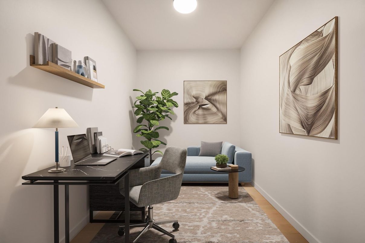 Home Office, Interior, Recessed Lighting, Wood Texture Flooring