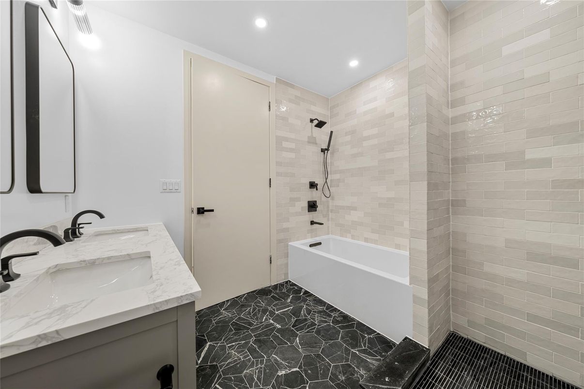 Bathroom, Dual Sink Vanities, Glass Shower, Interior, Recessed Lighting