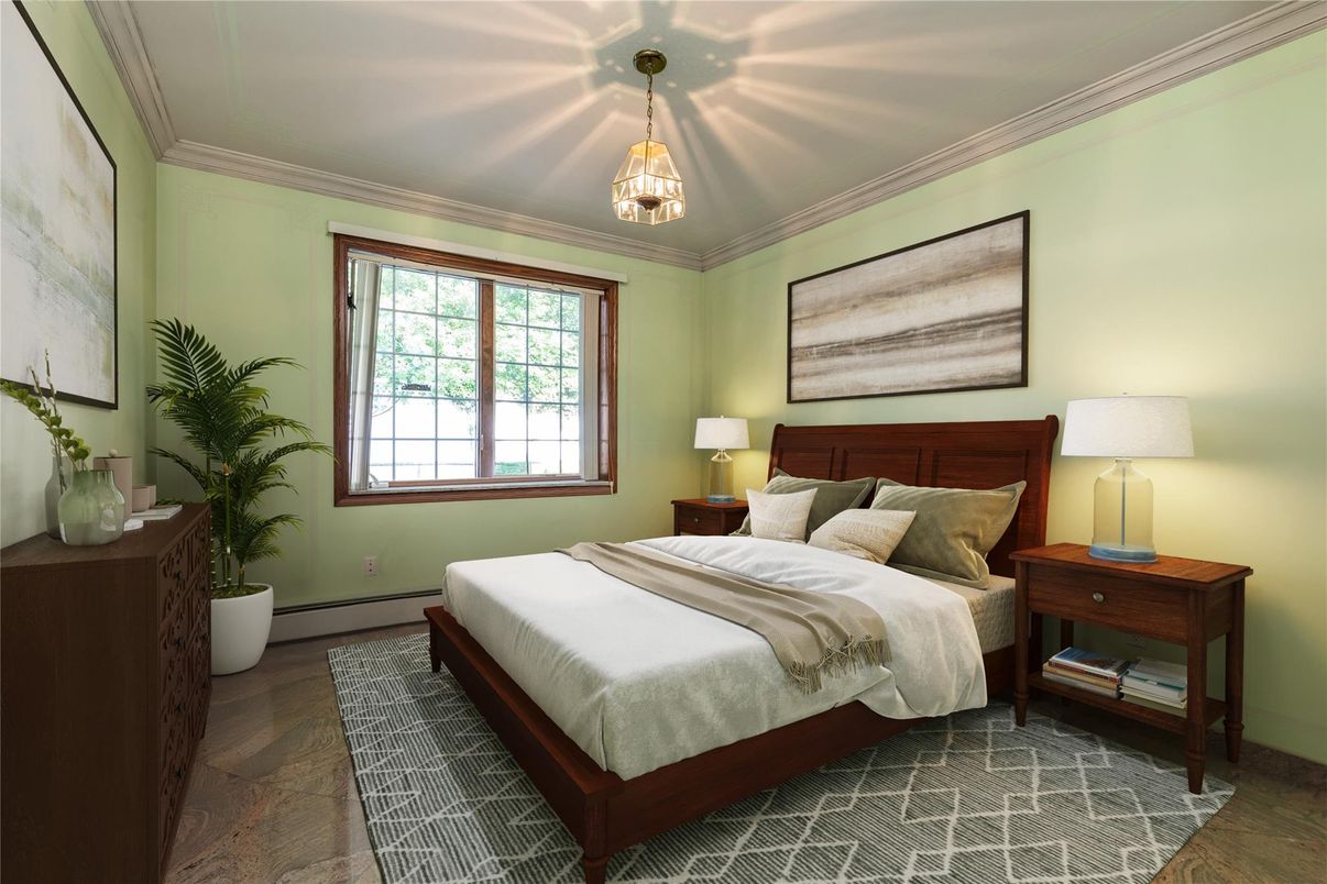 Bedroom, Interior, Pendant Lights, Wood Texture Flooring