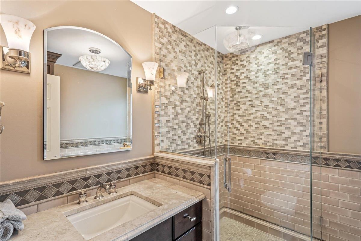 Bathroom, Glass Shower, Interior, Recessed Lighting