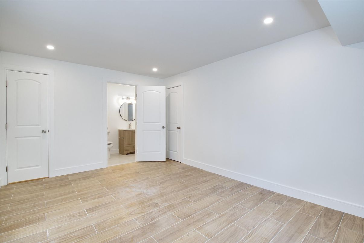 Bathroom, Empty room, Interior, Recessed Lighting, Wood Texture Flooring