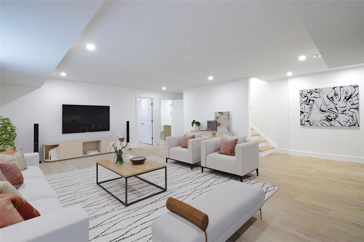 Interior, Living room, Recessed Lighting, Wood Texture Flooring