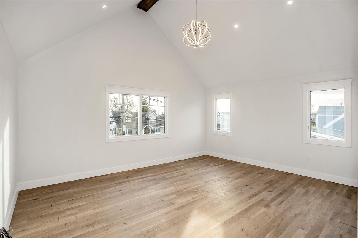 Empty room, Interior, Pendant Lights, Recessed Lighting, Wood Texture Flooring