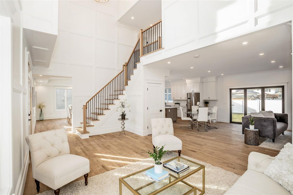 Dining room, Interior, Kitchen, Living room, Recessed Lighting, Stainless Steel Appliances, Wood Texture Flooring