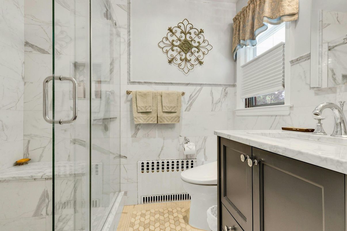 Bathroom, Glass Shower, Interior, Marble Walls