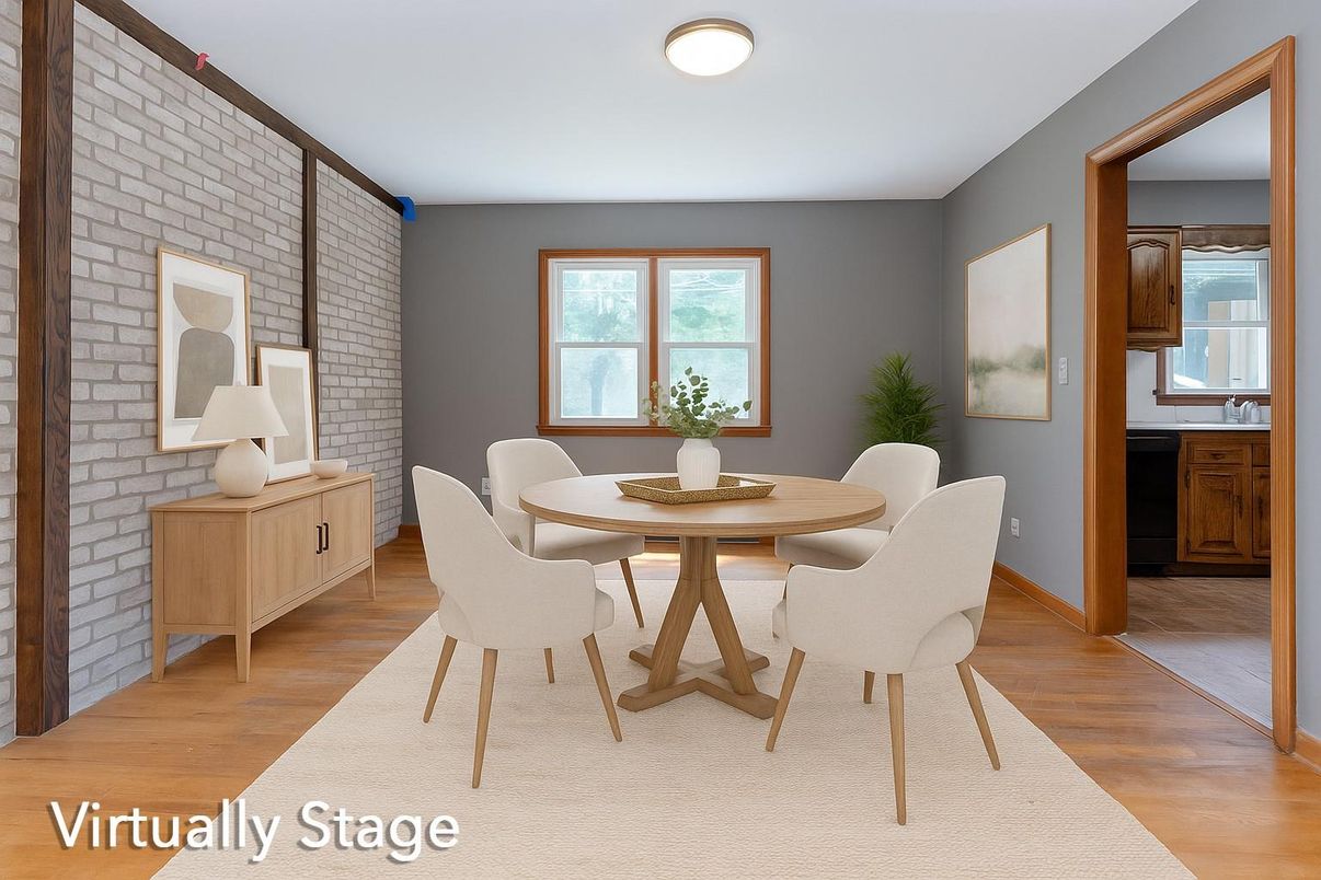 Dining room, Interior, Stone Walls, Wood Texture Flooring