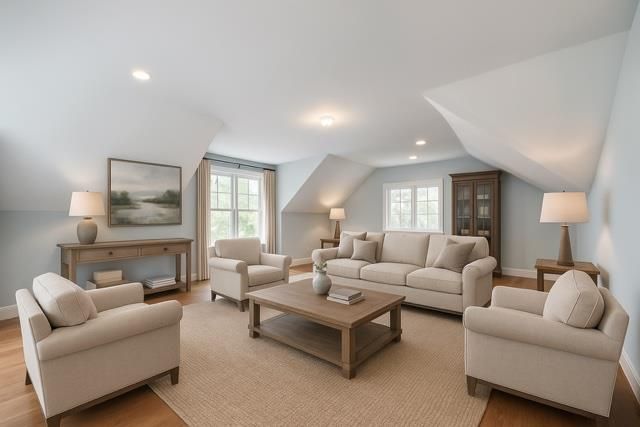 Interior, Living room, Recessed Lighting, Wood Texture Flooring