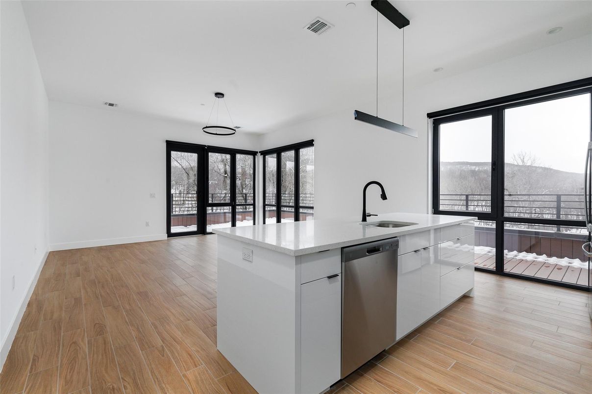 Interior, Kitchen, Pendant Lights, Recessed Lighting, Wood Texture Flooring