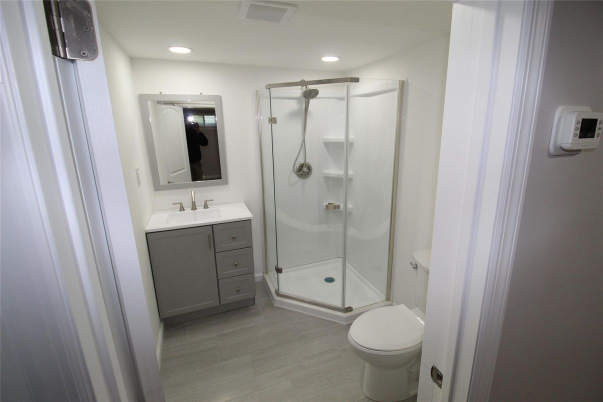 Bathroom, Glass Shower, Interior, Recessed Lighting