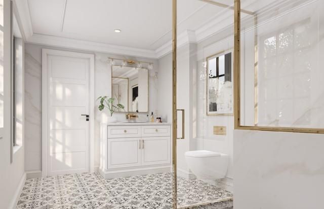 Bathroom, Glass Shower, Interior, Recessed Lighting
