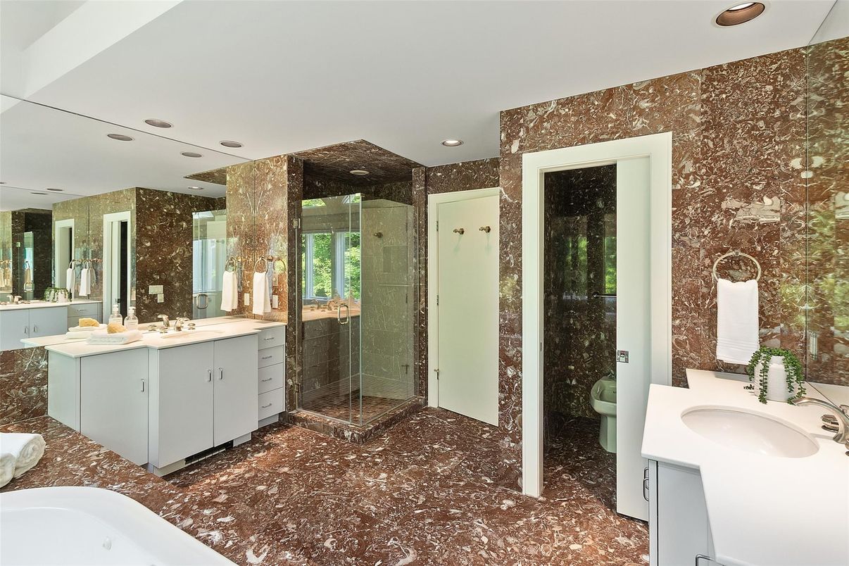 Bathroom, Dual Sink Vanities, Glass Shower, Interior, Recessed Lighting