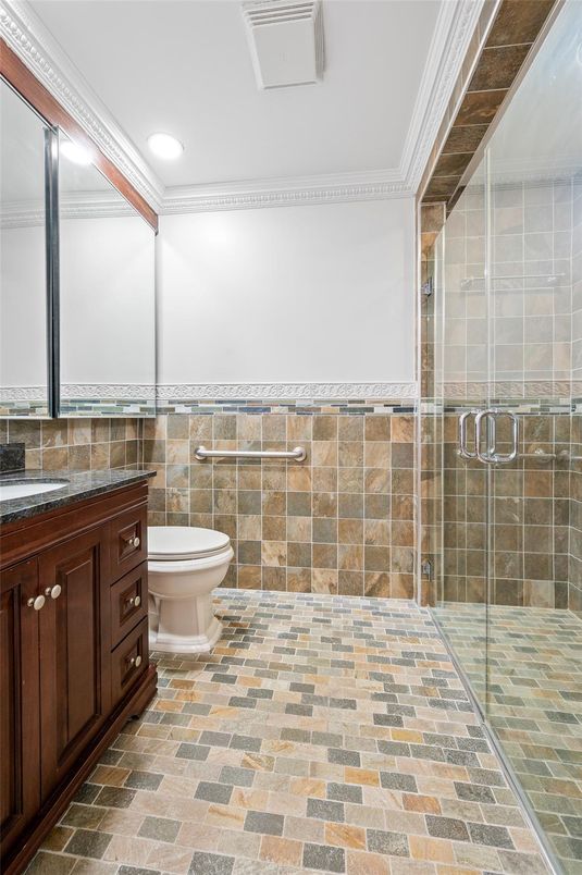 Bathroom, Glass Shower, Interior, Recessed Lighting