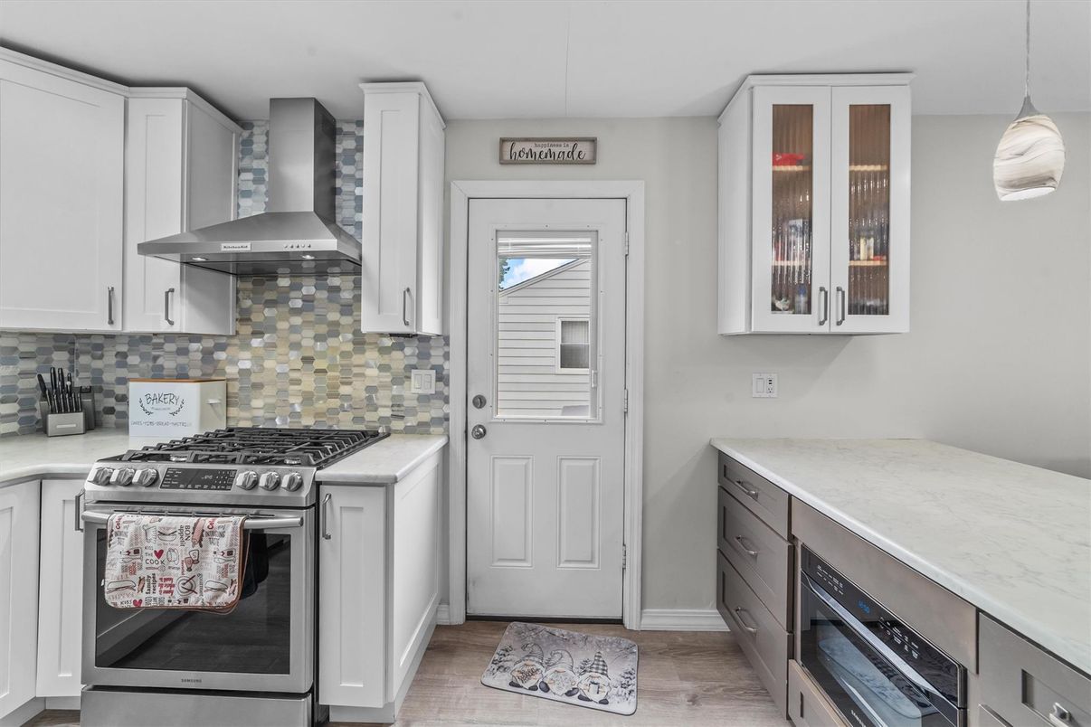 Interior, Kitchen, Pendant Lights, Stainless Steel Appliances, Wood Texture Flooring