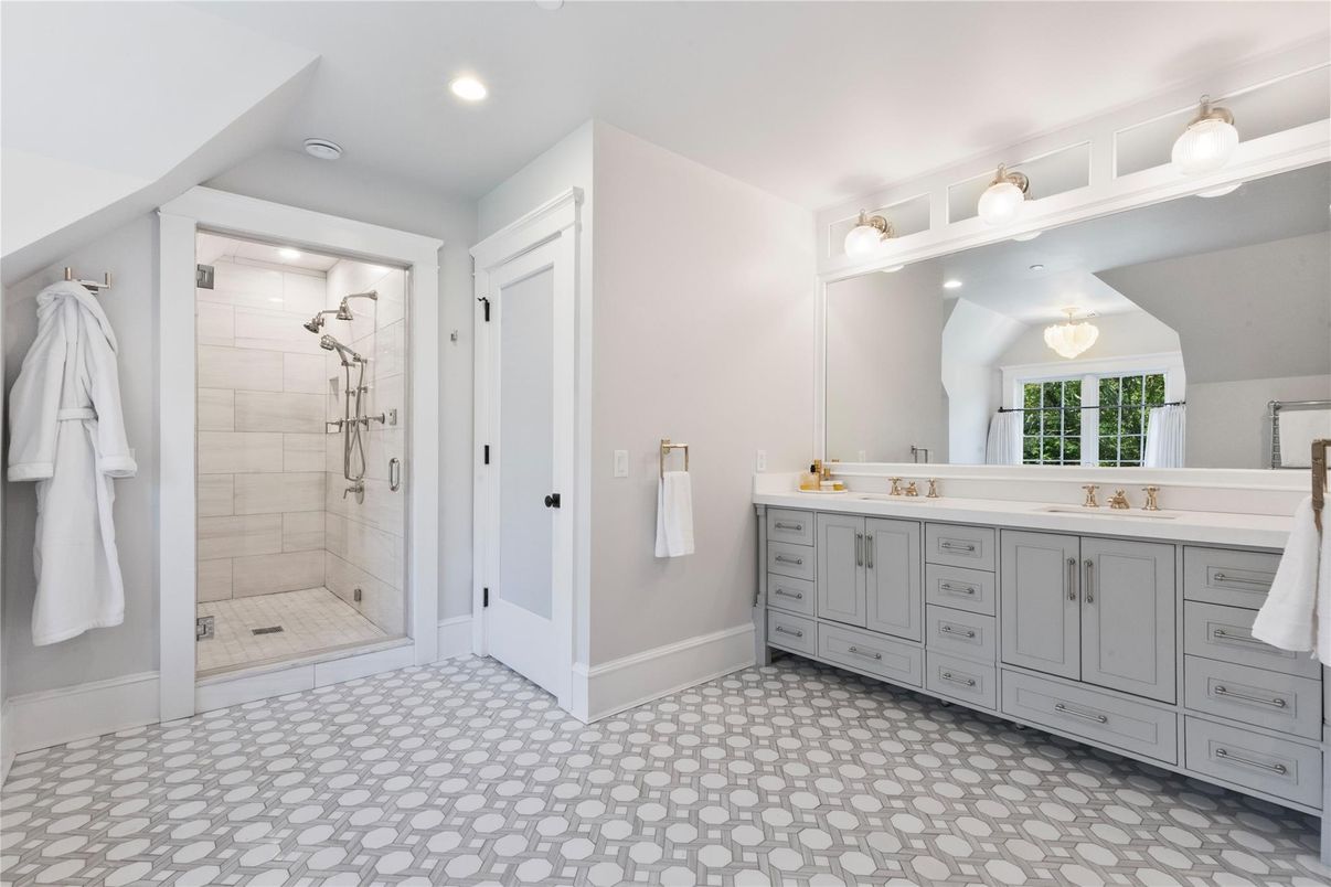 Bathroom, Dual Sink Vanities, Glass Shower, Interior, Recessed Lighting