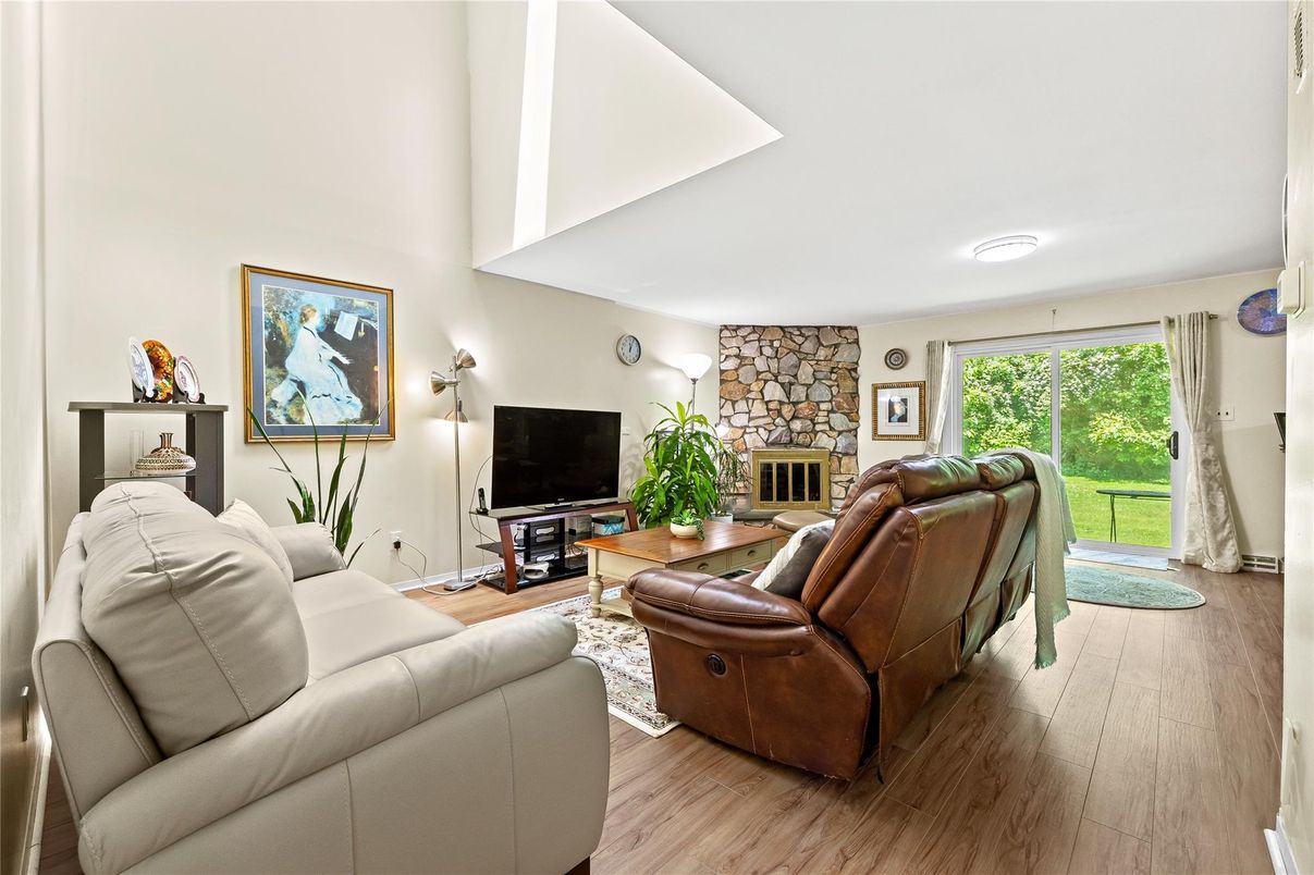 Fireplace, Interior, Living room, Stone Walls, Wood Texture Flooring
