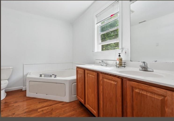Bathroom, Dual Sink Vanities, Interior, Wood Texture Flooring