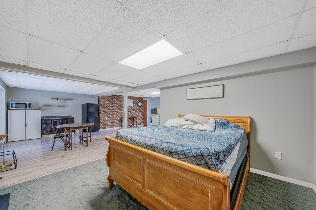 Bedroom, Dining room, Interior, Stone Walls, Wood Texture Flooring