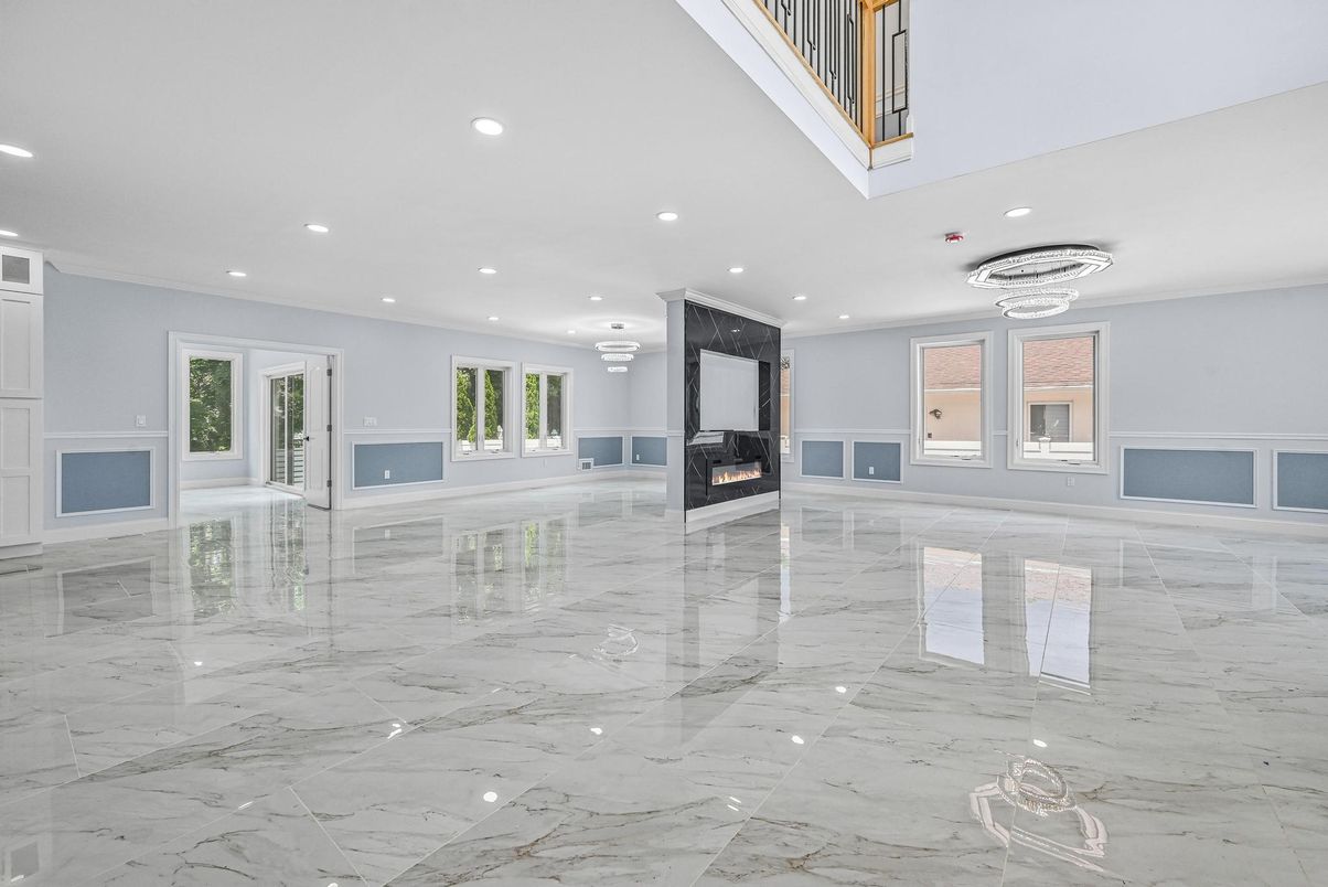 Chandelier, Empty room, Fireplace, Interior, Marble, Recessed Lighting