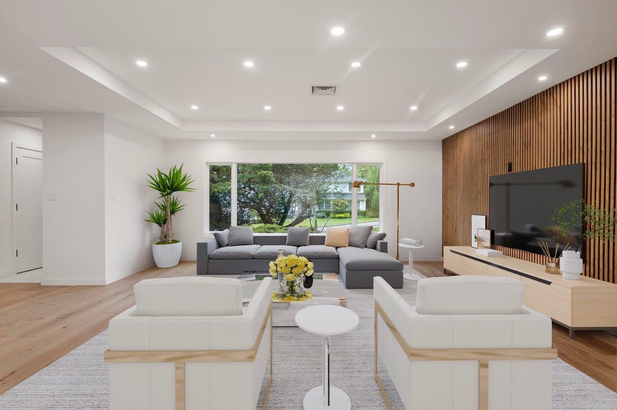 Interior, Living room, Recessed Lighting, Wood Texture Flooring