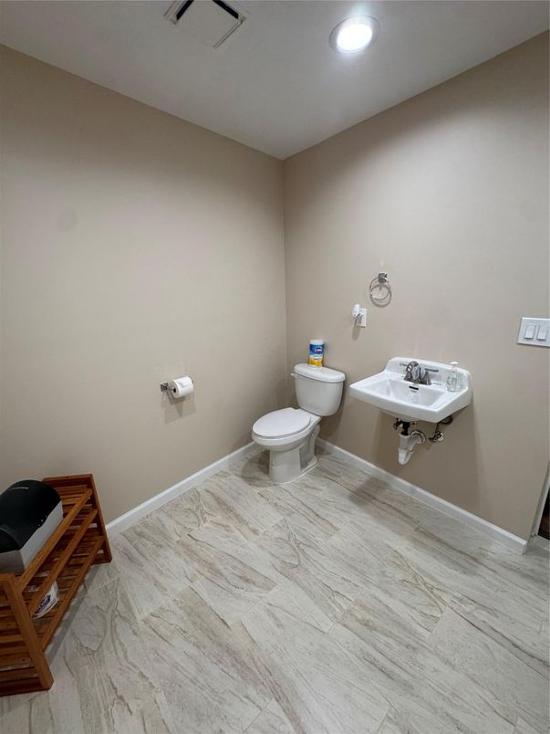 Bathroom, Interior, Marble, Recessed Lighting, Wood Texture Flooring