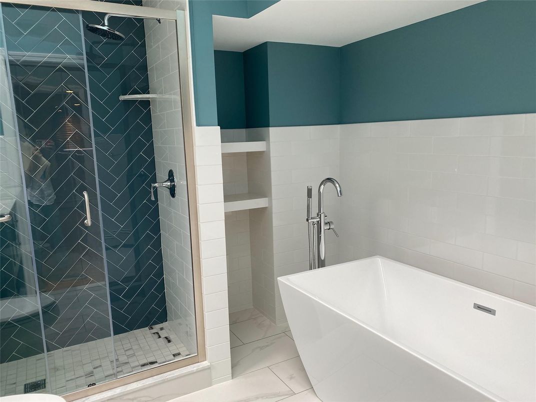 Bathroom, Free Standing Baths, Glass Shower, Interior, Marble