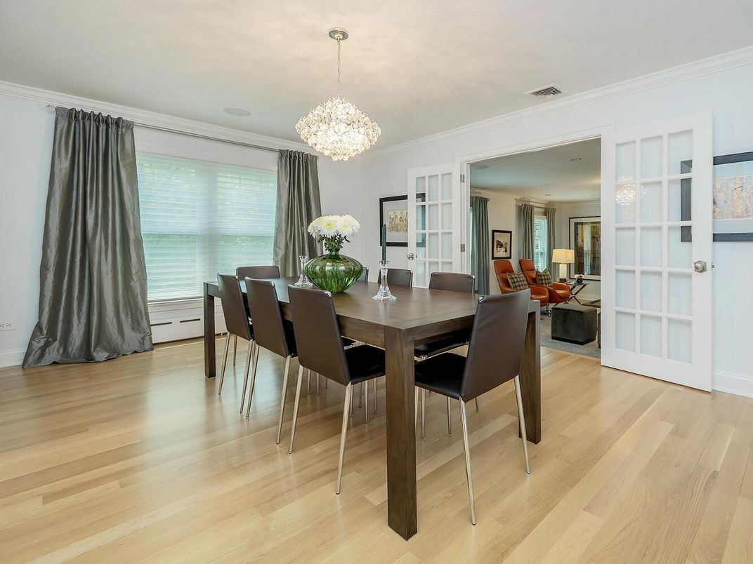 Chandelier, Dining room, Interior, Wood Texture Flooring