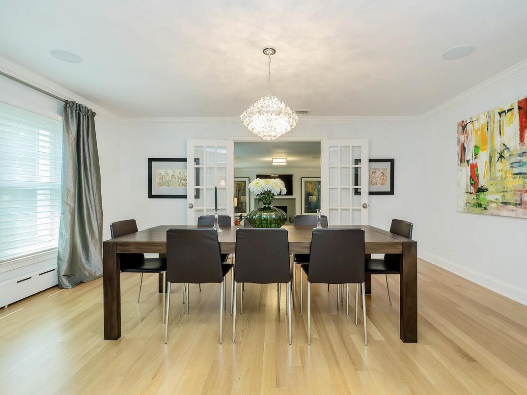 Chandelier, Dining room, Interior, Wood Texture Flooring