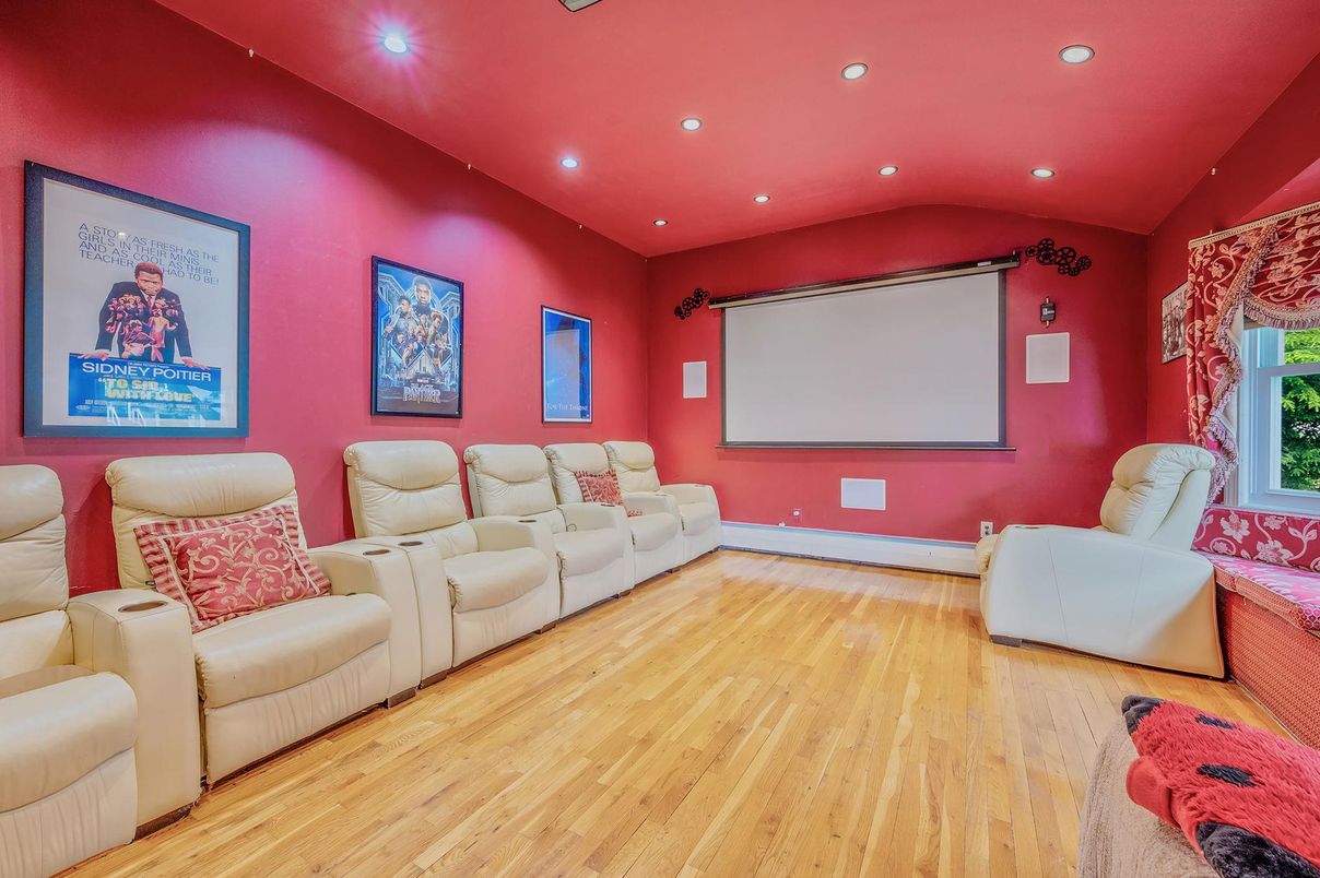 Home Theatre Room, Interior, Projection Screen, Recessed Lighting, Theatre Room, Wood Texture Flooring