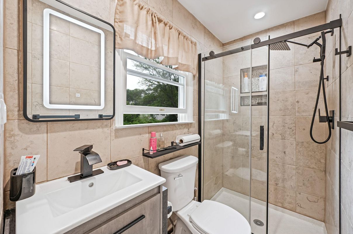 Bathroom, Glass Shower, Interior, Recessed Lighting