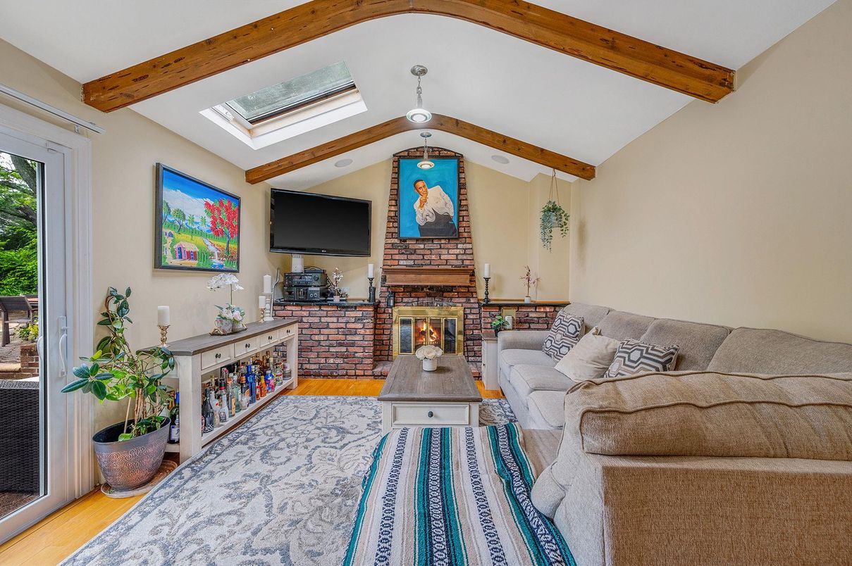 Fireplace, Interior, Living room, Wooden Beams, Wood Texture Flooring