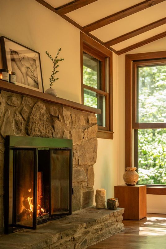 Fireplace, Interior, Wood Texture Flooring