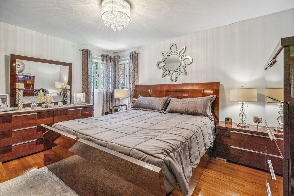Bedroom, Chandelier, Interior, Wood Texture Flooring