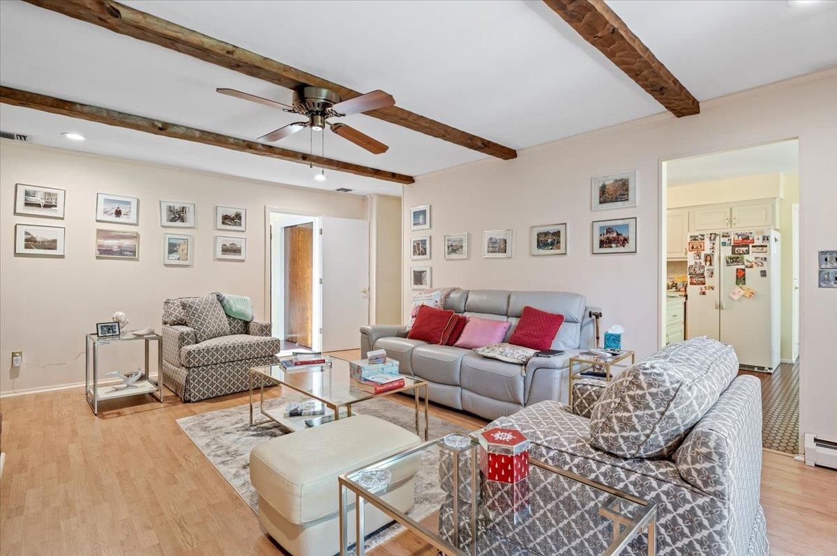 Interior, Living room, Recessed Lighting, Wooden Beams, Wood Texture Flooring