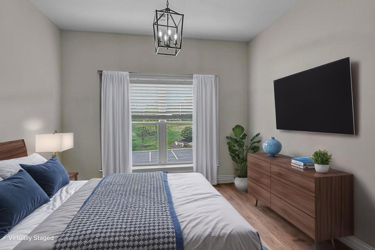 Bedroom, Interior, Pendant Lights, Wood Texture Flooring