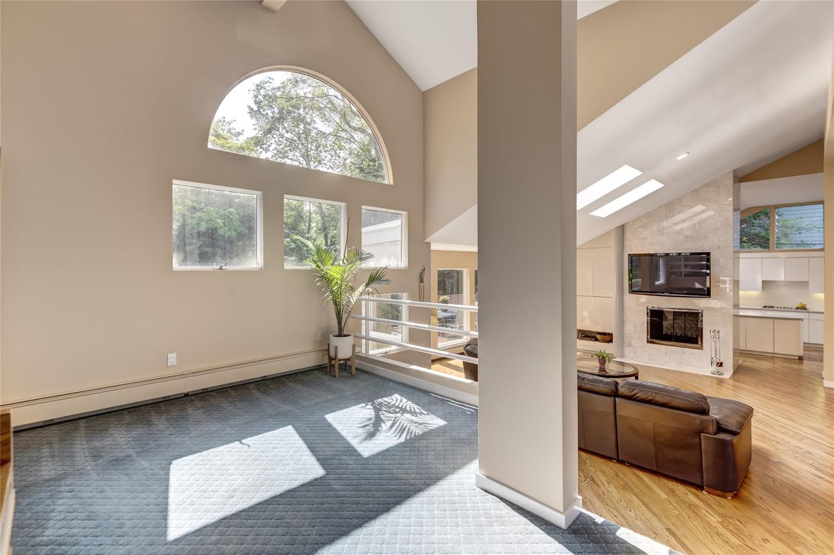Fireplace, Interior, Recessed Lighting, Wood Texture Flooring