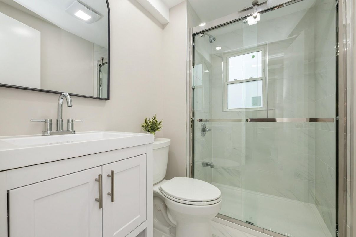 Bathroom, Glass Shower, Interior, Marble Walls, Recessed Lighting