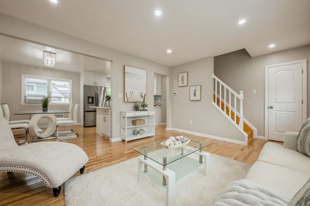 Interior, Kitchen, Living room, Recessed Lighting, Stainless Steel Appliances, Wood Texture Flooring