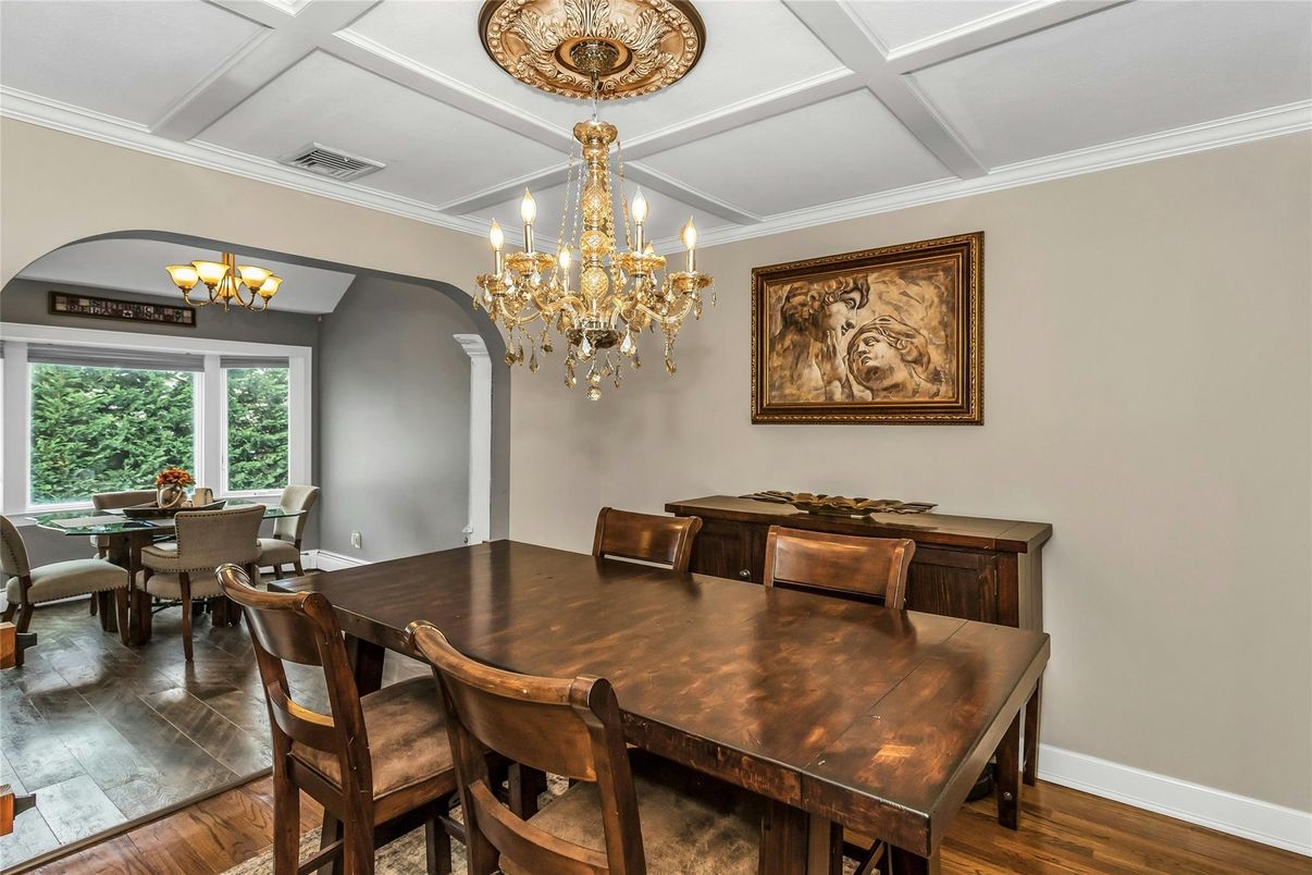 Chandelier, Dining room, Interior, Wood Texture Flooring