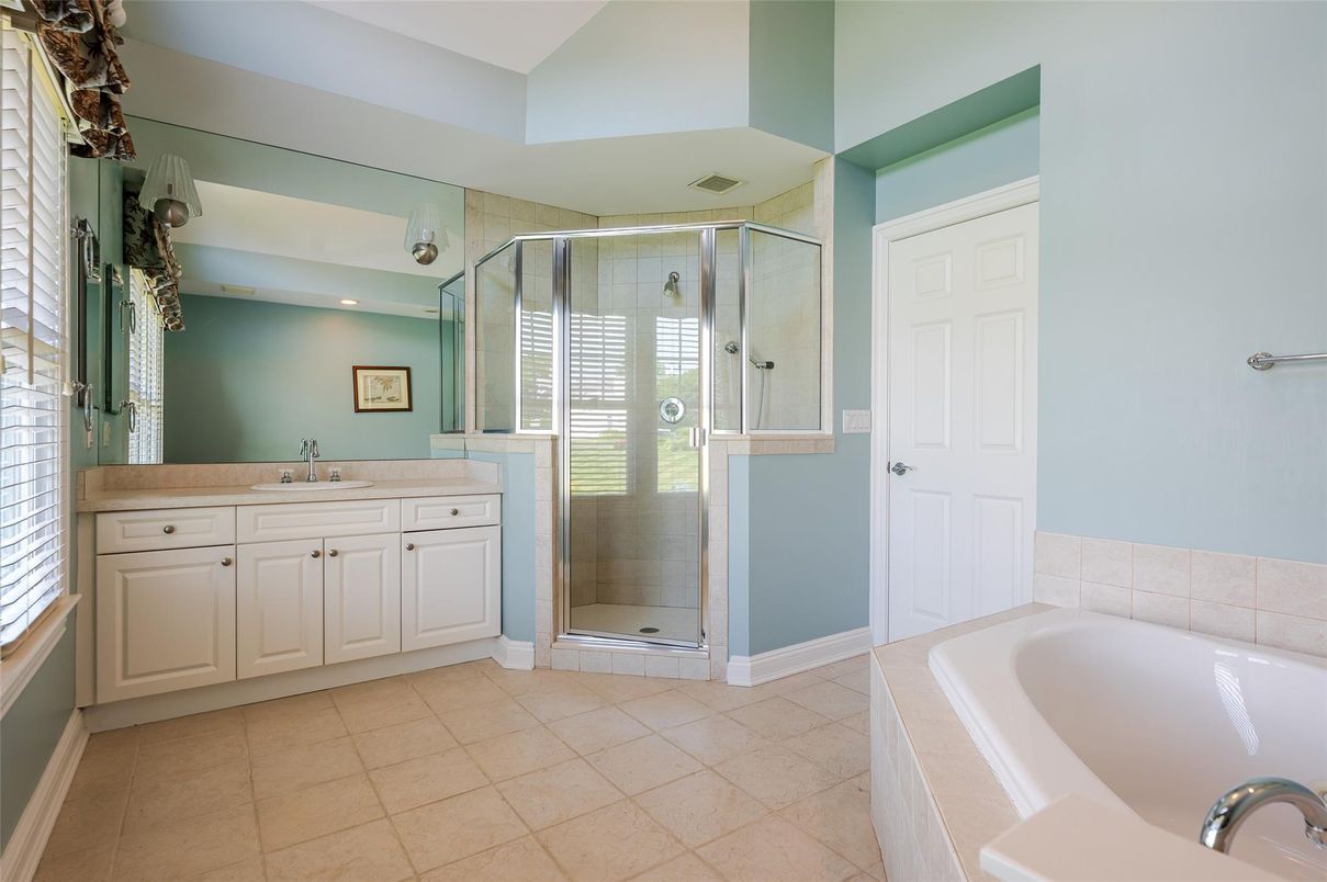 Bathroom, Dual Sink Vanities, Glass Shower, Interior, Recessed Lighting