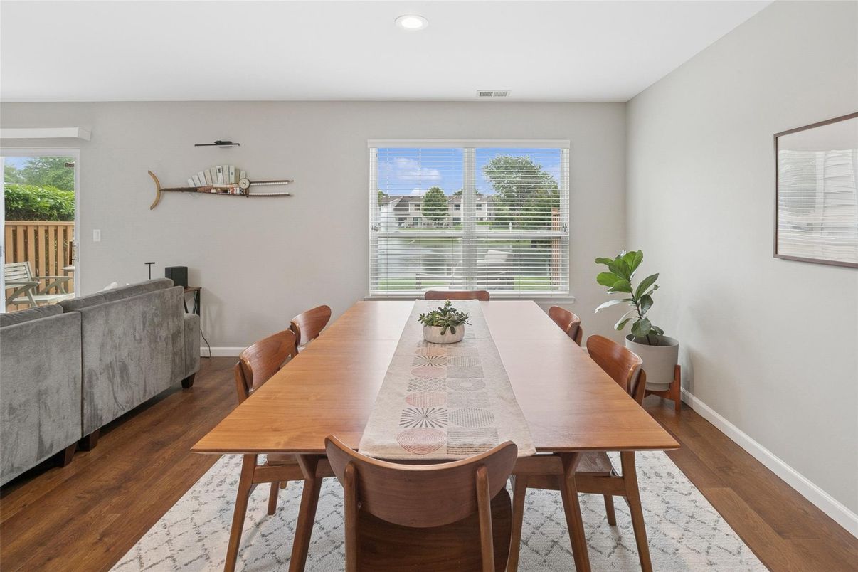 Dining room, Interior, Recessed Lighting, Wood Texture Flooring